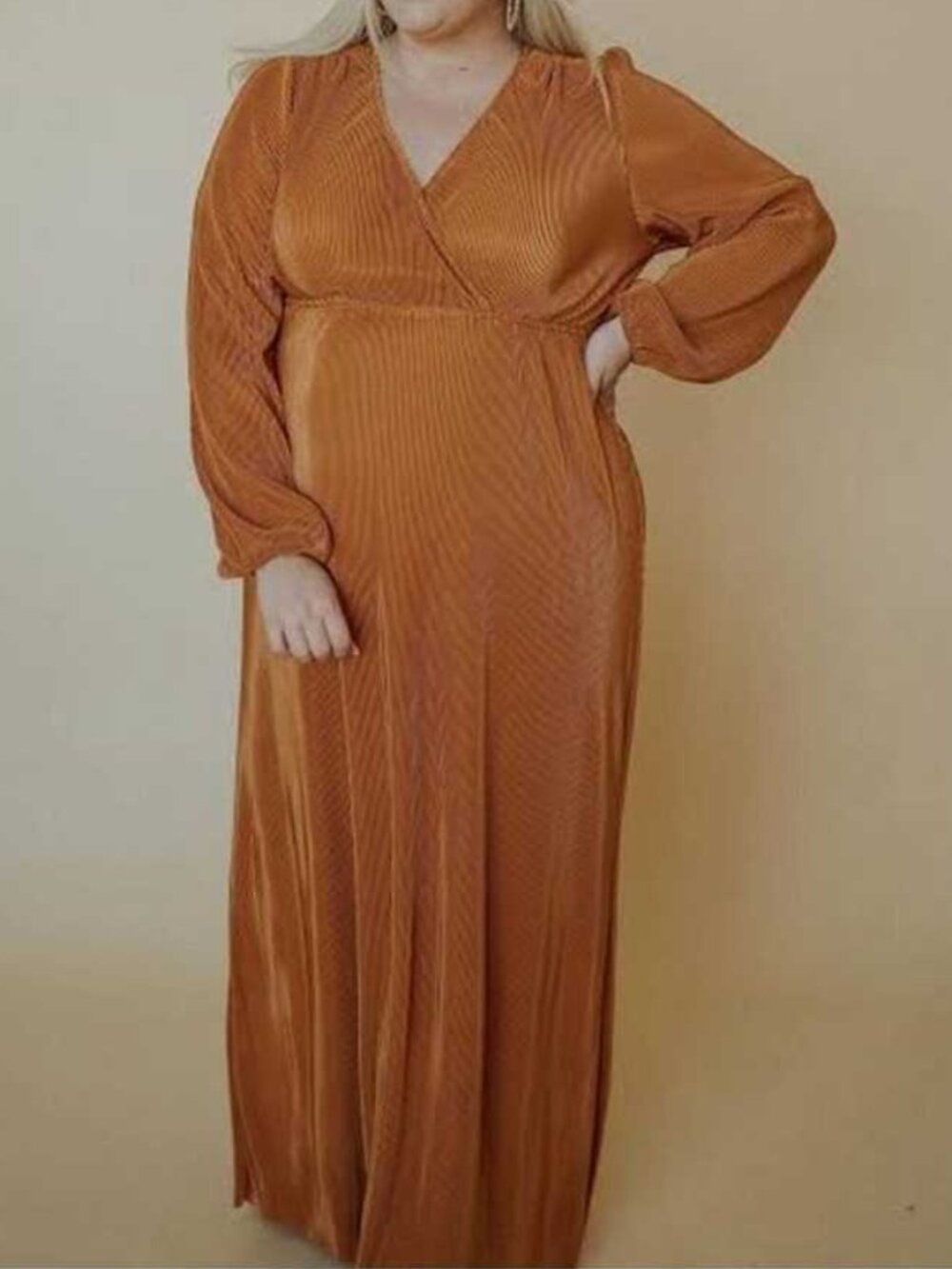 Baltic Born 3XL Venus Pleated Maxi Dress Long Sleeve Empire Waist Plus Size
